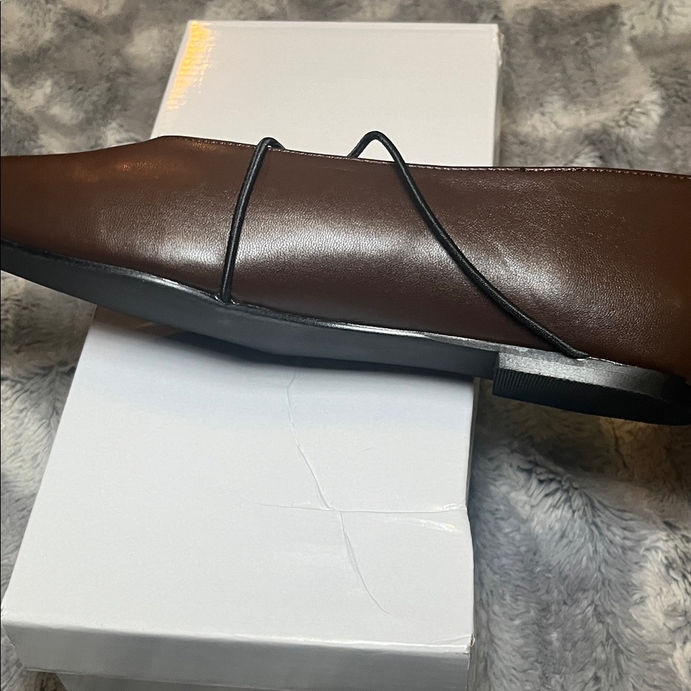 Brown Square-Toe Crisscross Strap Flats - Picture 8 of 17